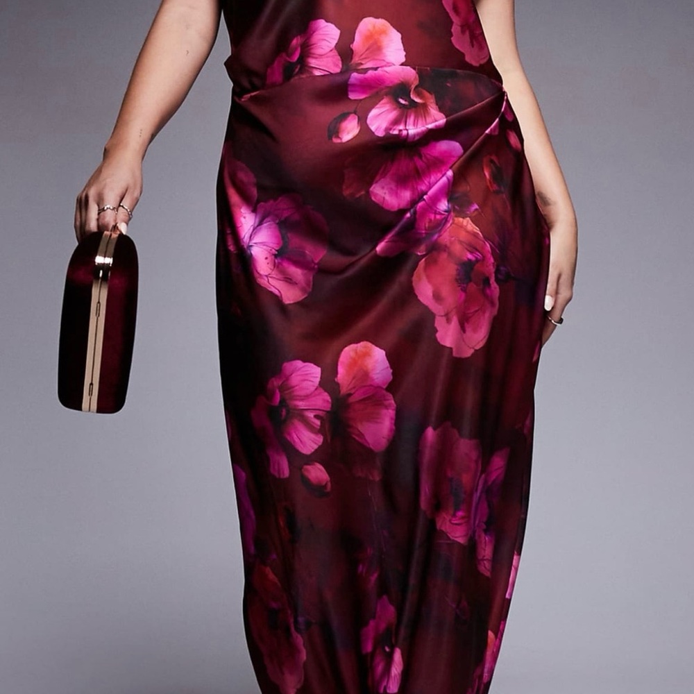 ASOS Curve Floral Maxi Dress in Burgundy and Pink